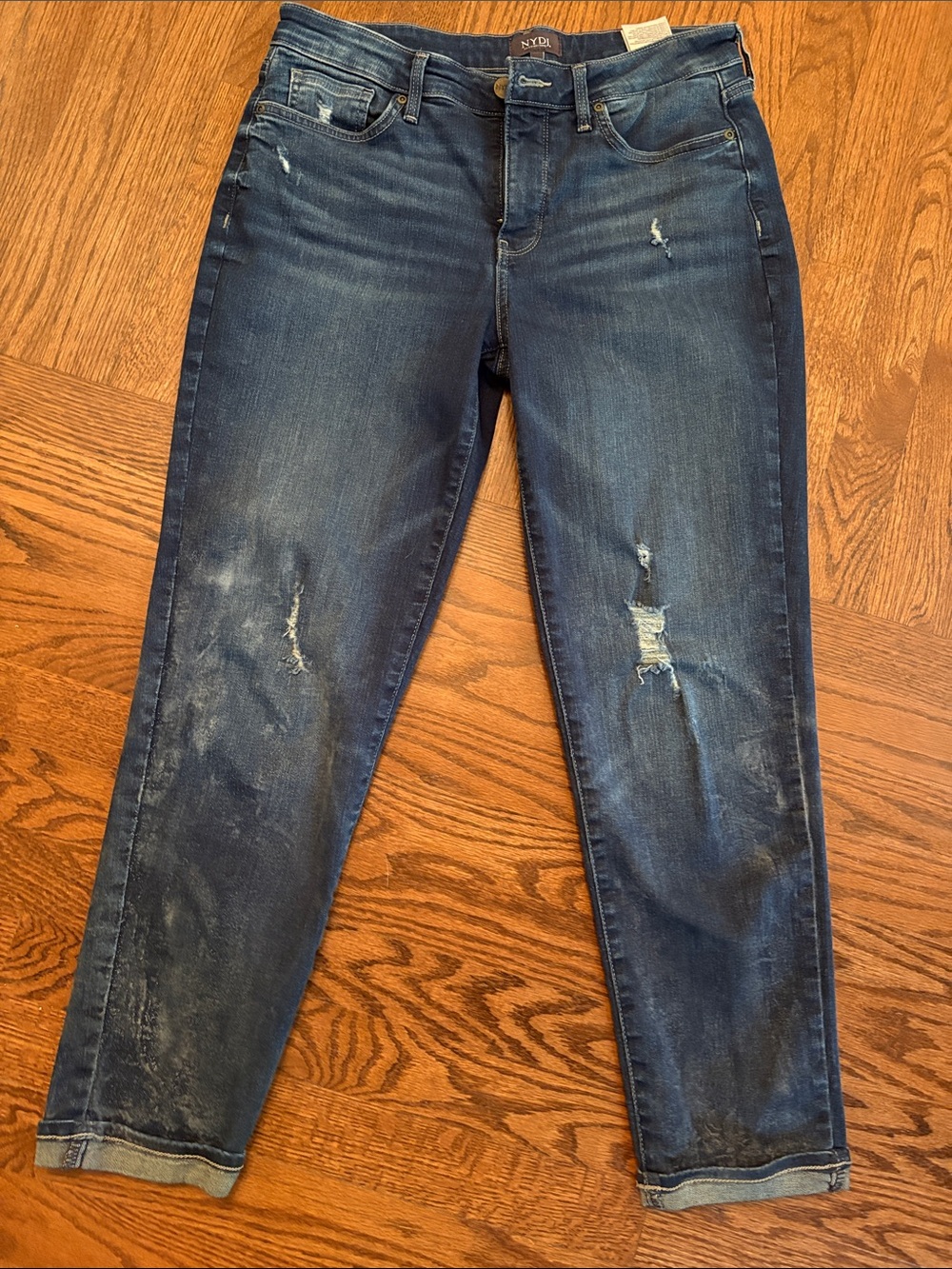 NYDJ Distressed Dark Blue Ankle Jeans